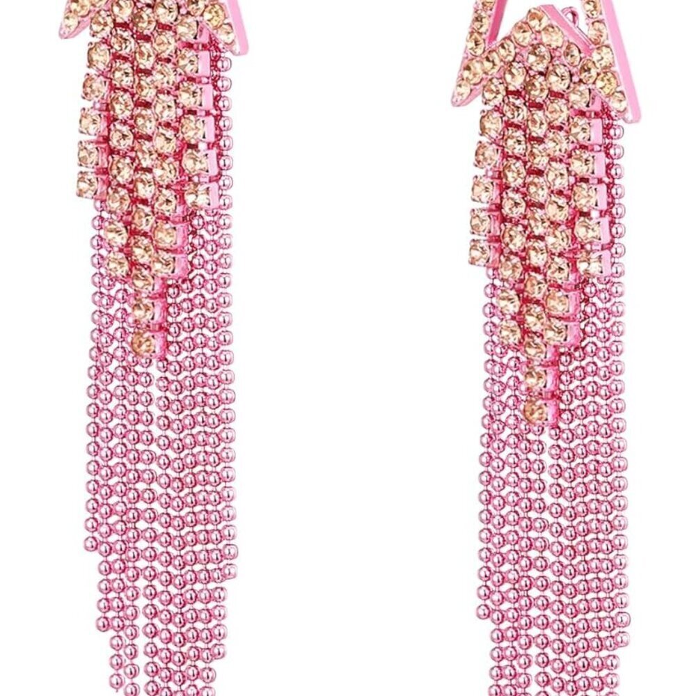 Star Tassel Earrings Rhinestone Long Dangle Costume Jewelry for Women